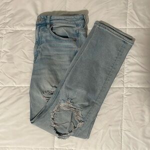 American Eagle Stretch Mom Straight Jean Distressed Blue Jeans | Size 6